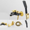 Bathtub Shower Set Wall Mounted Gold and White Bathtub Faucet, Bathroom Black gold Cold and Hot Bath and Shower Mixer Taps Brass