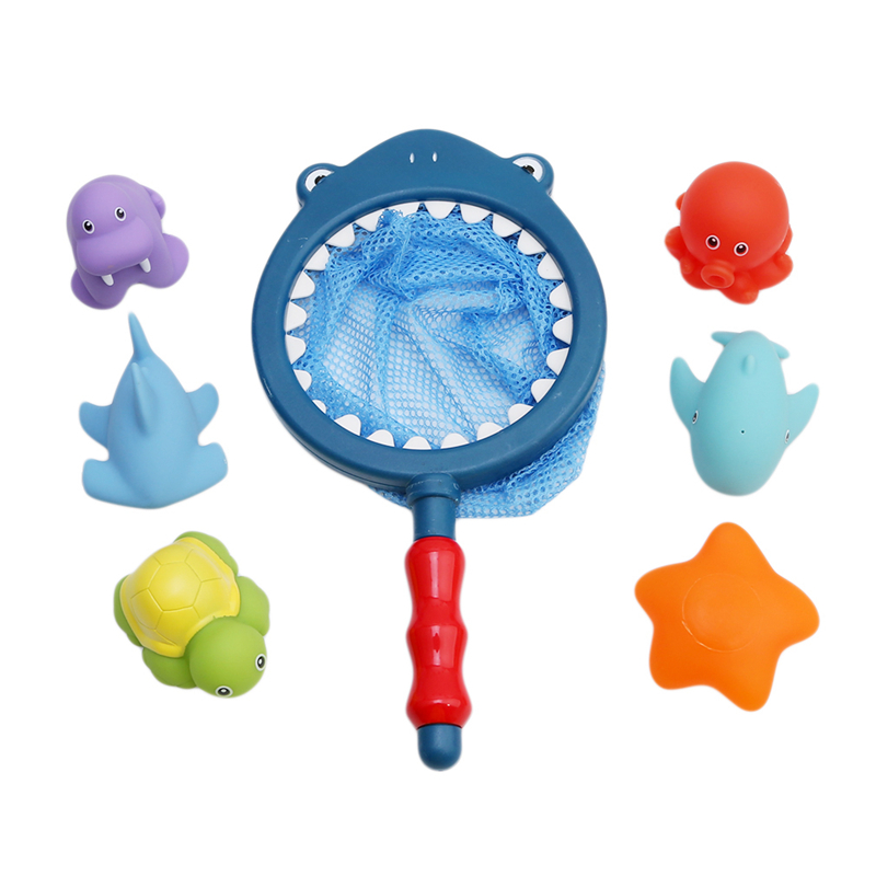 7PCS/Sets Fishing Toys Network Bag Pick up Duck&Fish Kids Toy Swimming Classes Summer Play Water Bath Doll Water Spray Bath toys