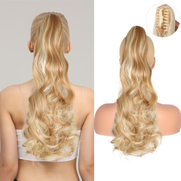 Water Wavy 22inch 150g Clip In Ponytail Synthetic Claw Pony Tail for Girl