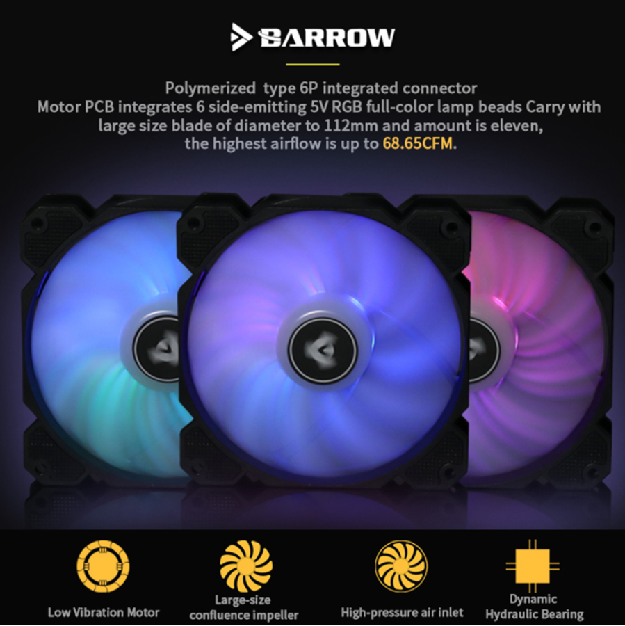 Barrow BF03-PR/BF04-PR LRC2.0 (5v 6pin) PWM Fans Water Cooling Radiator Fans, Hydraulic Bearings , Adjustable Ring Lighting