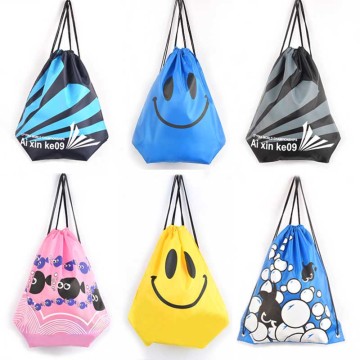 Drawstring Dust Backpacks Storage Pouch Gym Bags Outdoor Travel Sports Storage Shoe Bags Smile Priting Oxford Waterproof