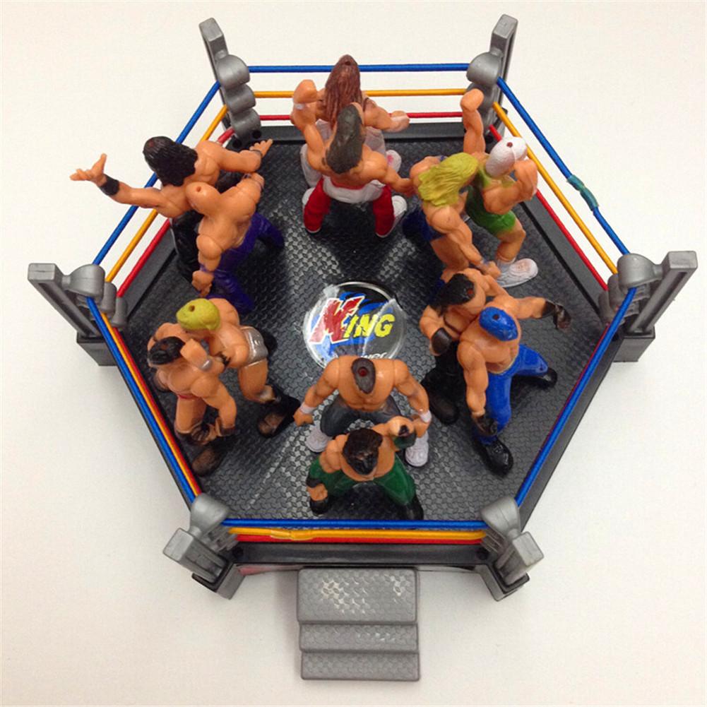 Children Wrestling Club Wrestler Athlete Gladiator Model Doll Warriors Toy Set with Fighting Station and Cage Arena Ring Kid Toy