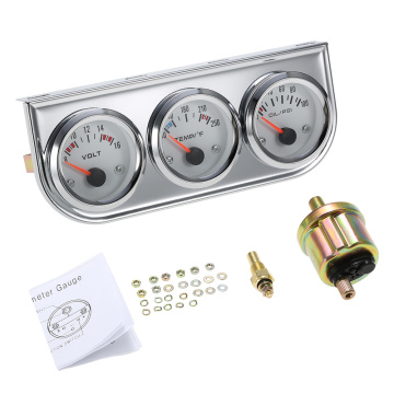 52MM Oil Pressure Fahrenheit Water Temperature Gauge Voltmeter Chrome 3 in 1 Gauge Kit Car Motorcycle Meter