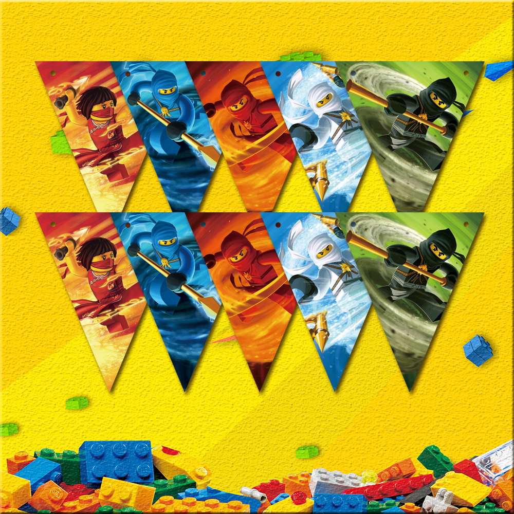 Party Supplies 1set Ninjagoing Theme Party Paper Banner Bunting Pennant Including 10 Flags And A String