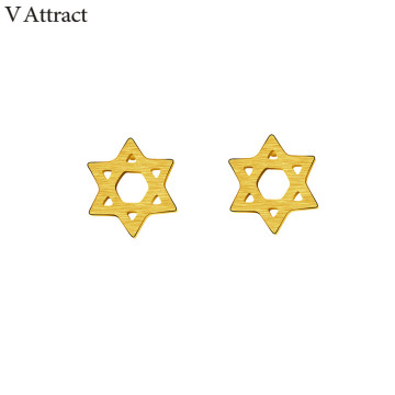 V Attract Vintage Star of David Stud Earrings for Women Gold Jewish Men Jewelry Stainless Steel Boucles D'oreilles Mujer