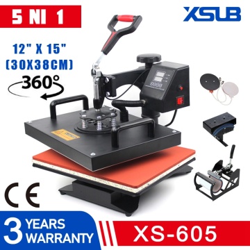 Cheap 30*38CM 5 in 1 Combo Heat Press machine Sublimation Printer printing for T-shirts Plates/Cap/Mug/Phone Covers