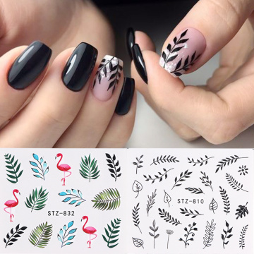 1pc Water Nail Stickers Decal Black Flowers Leaf Transfer Nail Art Decorations Slider Manicure Watermark Foil Tips SASTZ808-838