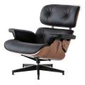 Furgle Black Leather Armchair Replica Lounge Chair with Ottoman Palisander/Sandal Chaise Classic Real Leather Lounge Chair