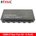 6F2E10/100M Ethernet Switch 6 Fiber Port 25KM 2 UTP RJ45 Fast Erhetnet Fiber Optical Switch with 5V 2A power supply