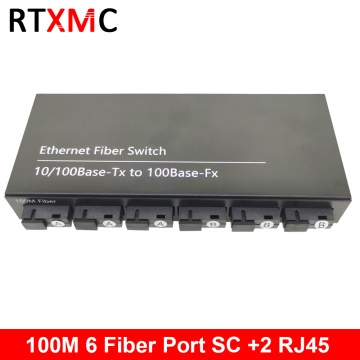 6F2E10/100M Ethernet Switch 6 Fiber Port 25KM 2 UTP RJ45 Fast Erhetnet Fiber Optical Switch with 5V 2A power supply