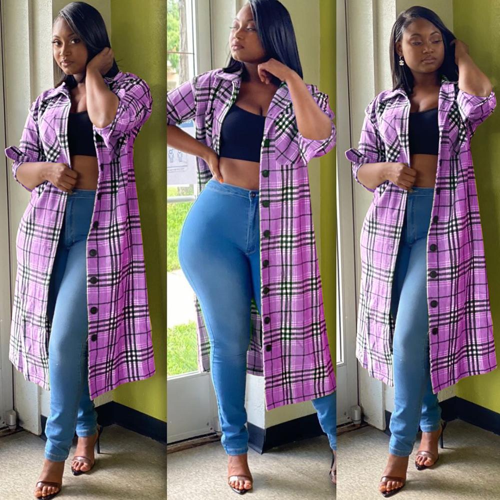 New Style African Women's Dress Dashiki Fashion Casual Color Shirt Plaid Long Coat Green Purple Size S M L XL XXL XXXL