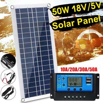 50W 18V 12V Solar Panel DC USB Output Solar Cells Poly Solar Panel+10/20/30/50A Controller for Car RV Yacht Battery Boat Charger