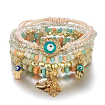ZOSHI 6Pcs Handmade Beaded Fashion Bracelets for Women Eyes Design Temperament Multi-layer Bracelet Bangles Summer Jewelry