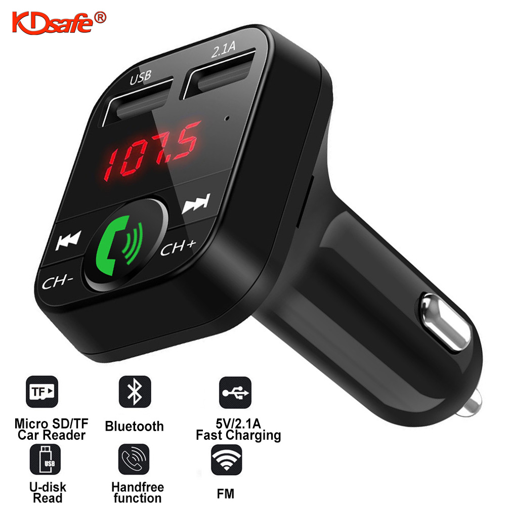 KDsafe Bluetooth Wireless Car kit Handfree LCD FM Transmitter Dual USB Car Charger 2.1A MP3 Music TF Card U disk AUX Player