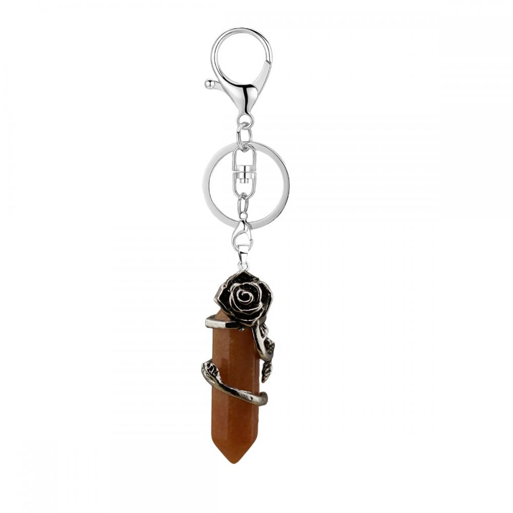 Gemstone Hexagon Wire Wrapped Key Chains Natural Stone Crystal Hexagon Point Key Ring for Anniversary Gift Birthday Mother Day