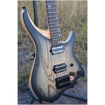 NK Headless Electric Guitar style Model Black burst color Flame maple Neck in stock Guitar free shipping