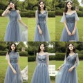 New Dusty Blue Mix and Match Bridesmaid Dresses Appliques Flowers Fall Blush Bride Prom Party Gown Cheap Robe De Soriee 2020