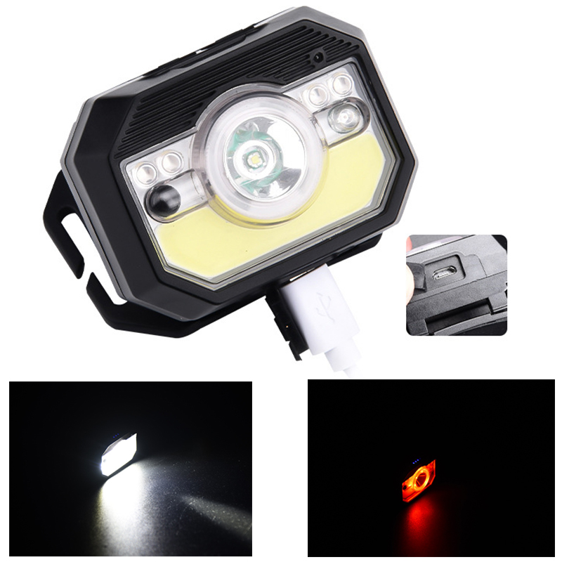 XP-G Q5 Sensor Headlamp Head Lamp Headlight Waterproof Led Built in Usb Rechargeable Battery Running Lights Red COB Bulb Litwod