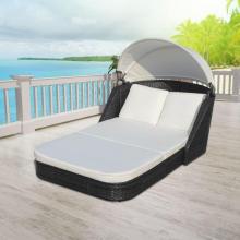 [AU Warehouse]Furniture Sun Lounger with Canopy Poly Rattan Black