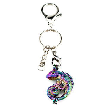 Key Chains Keychain Silver Plated Key Ring Clasp with Lizard Beads Cage Locket Y240 Fun Gift