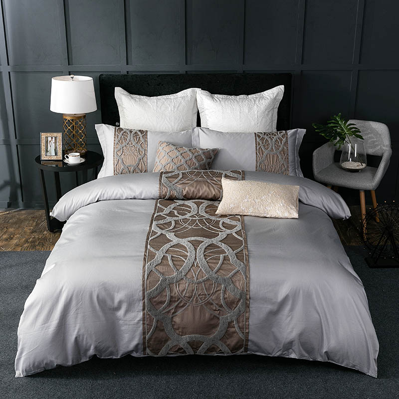 Grey white Bed Sheet Pillowcase Duvet cover set Luxury 60S Egyptian cotton queen king double size Bedding set Bed linen
