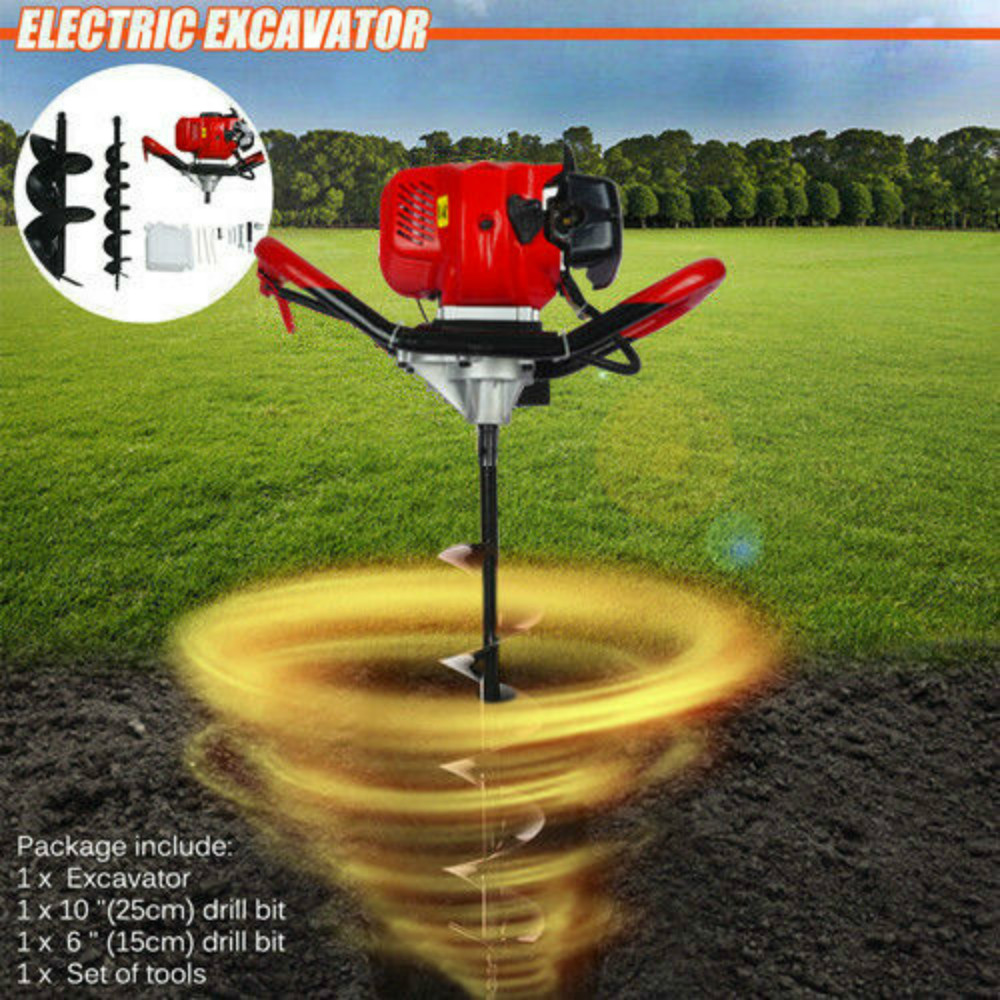 DC HOUSE 52cc 2.4HP Gas Powered Post Hole Digger auger for drill with Two Earth Auger Drill Bit 6" & 10" for Planting Trees