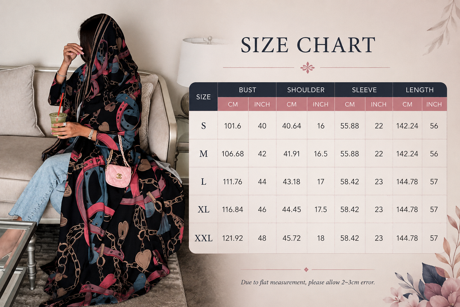 Printed Open Abaya with Matching Hijab