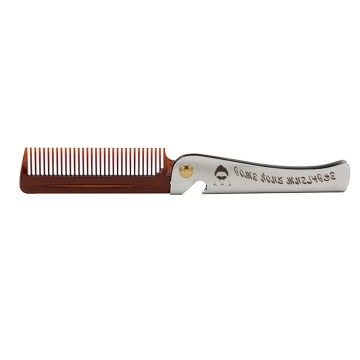 1 Pcs Brown Men Folding Pocket Comb PP Teeth Detangling Hair Beard Comb Metal Handle Foldable Combing Facial Mustache Comb