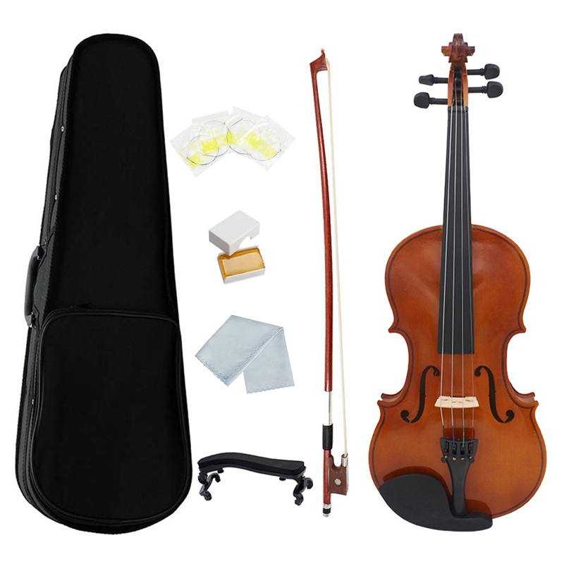 1/4 Violin Natural Acoustic Solid Wood Spruce Flame Maple Veneer Violin Fiddle with Case Rosin Bow Strings Shoulder Rest