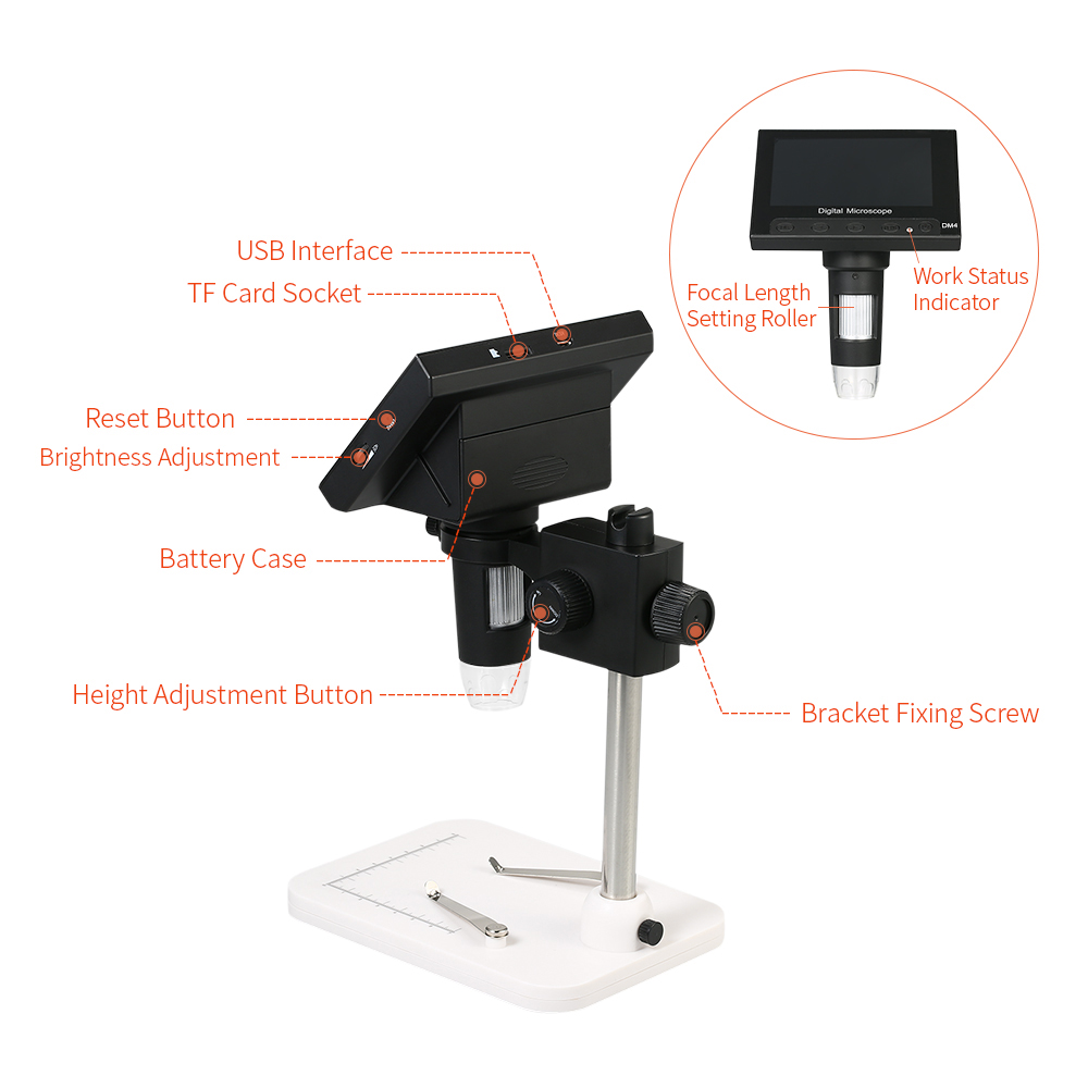 Digital Microscope 1000x 3.0MP USB Digital Electronic Microscope 4.3" LCD Display VGA 8 LED Stand for PCB Motherboard Repaire