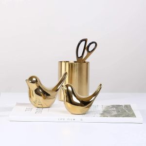 Small Gold Bird Statue Modern Style Figurine