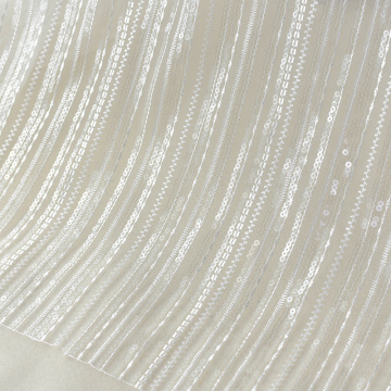 Width 130cm DIY Stripe Embroidery Sequin Fabric Sparkly Glitter Tulle for Wedding Party Banquet Stage Clothes Veil Dress Fabric