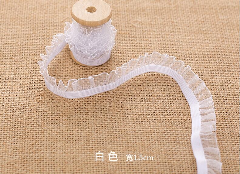 5 Yards Pretty White Black Red Organza Ruffle Elastic Lace Trim Stretch Lace Band Clothing and Garment 1.5cm Free Shipping