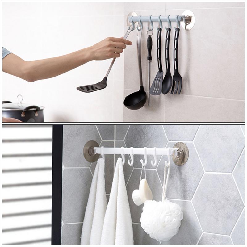 6 Even Row Of Hooks Strong Adhesive Hook Kitchen Shelves For Wall Hanging Bathroom Shelf Nail-free Seamless Rack Hanger Hook