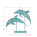 Tooarts Metal Sculpture Two Blue Dolphins Iron Handmade Statue Design Statue Ornament Marine Life Retro Effect Home Decoration