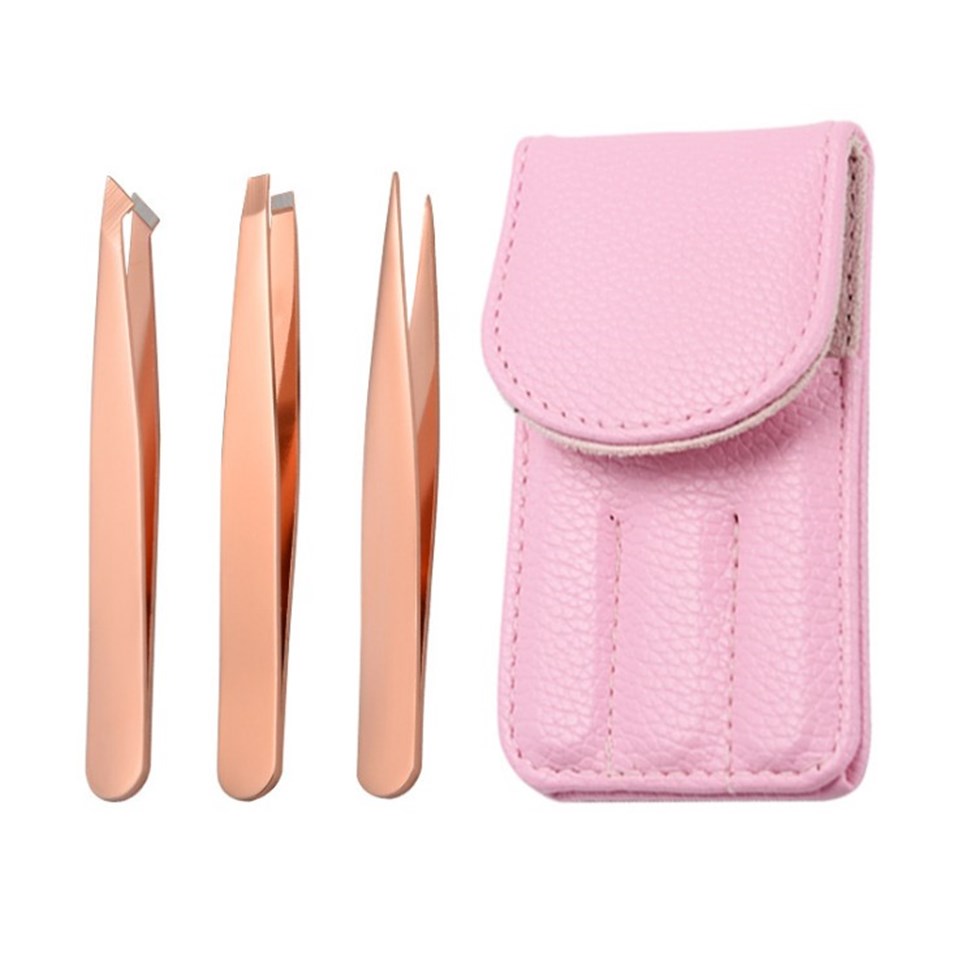 3PCS/Suit The New Rose gold lashes holder Professional Stainless steel eyebrow clip Eyebrow Tweezers makeup tools