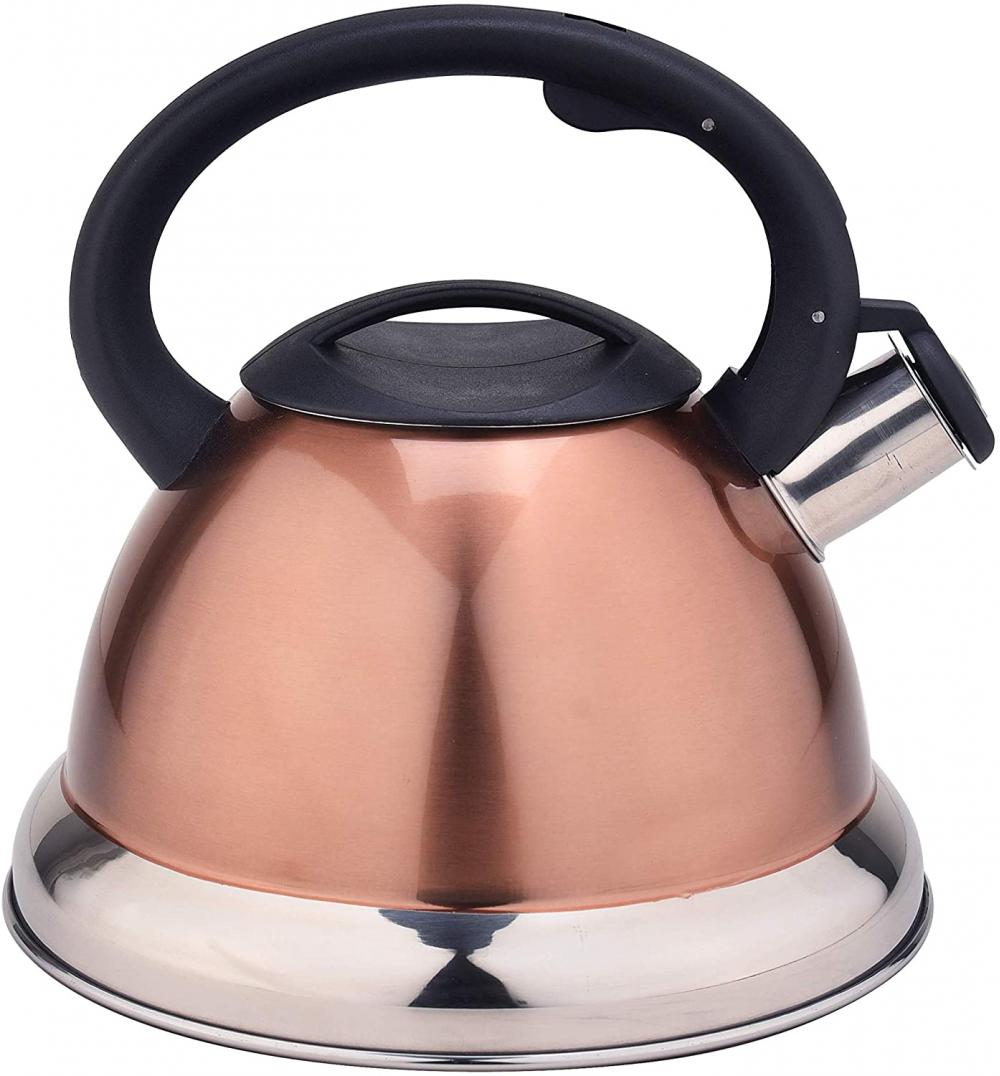 Brown Mirror Stainless Steel Whistling Tea Kettle