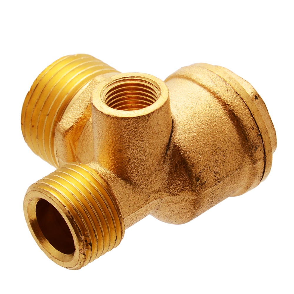 3Port Air Compressor Valve Brass 90Degree Threaded Central Pneumatic Check Valve Replacement Plumbing Hardware Strength Durable