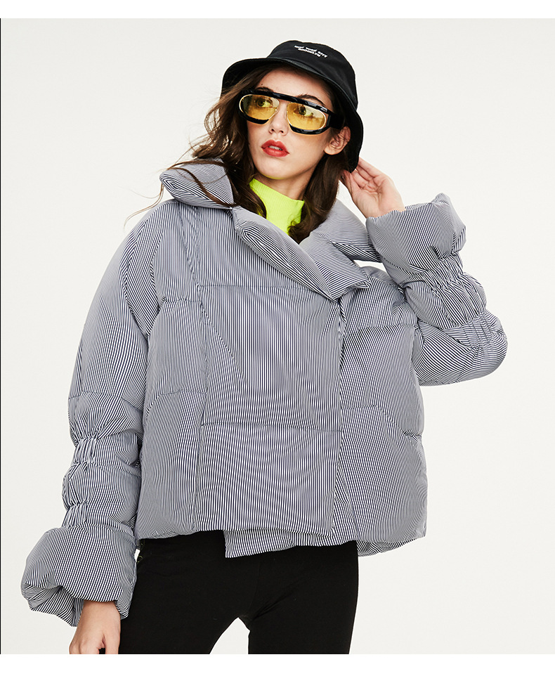 Stripe Turn Down Collar Puffer Jacket