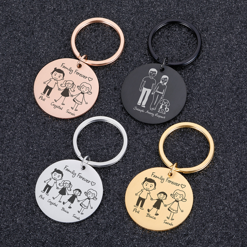 Love Cute Keychain Engraved Family Gifts for Parents Children Present Keyring Bag Charm Families Member Gift Key Chain