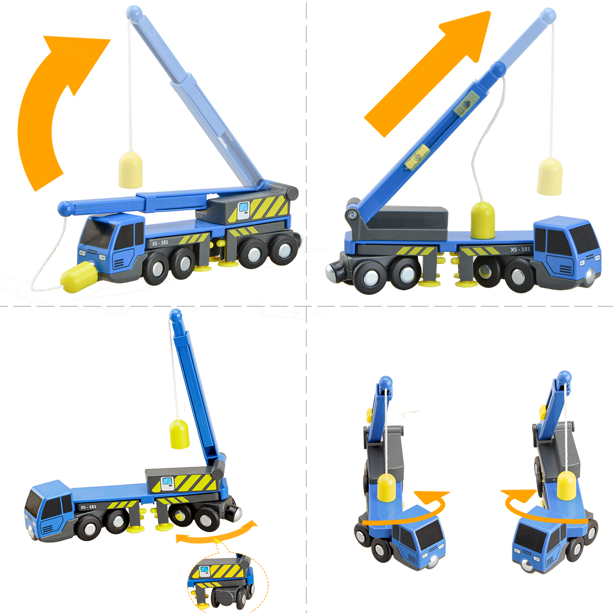 Multifunctional Train Toy Set Accessories Crane Truck Toy Vheicles Compatible with Wooden Tracks Railway