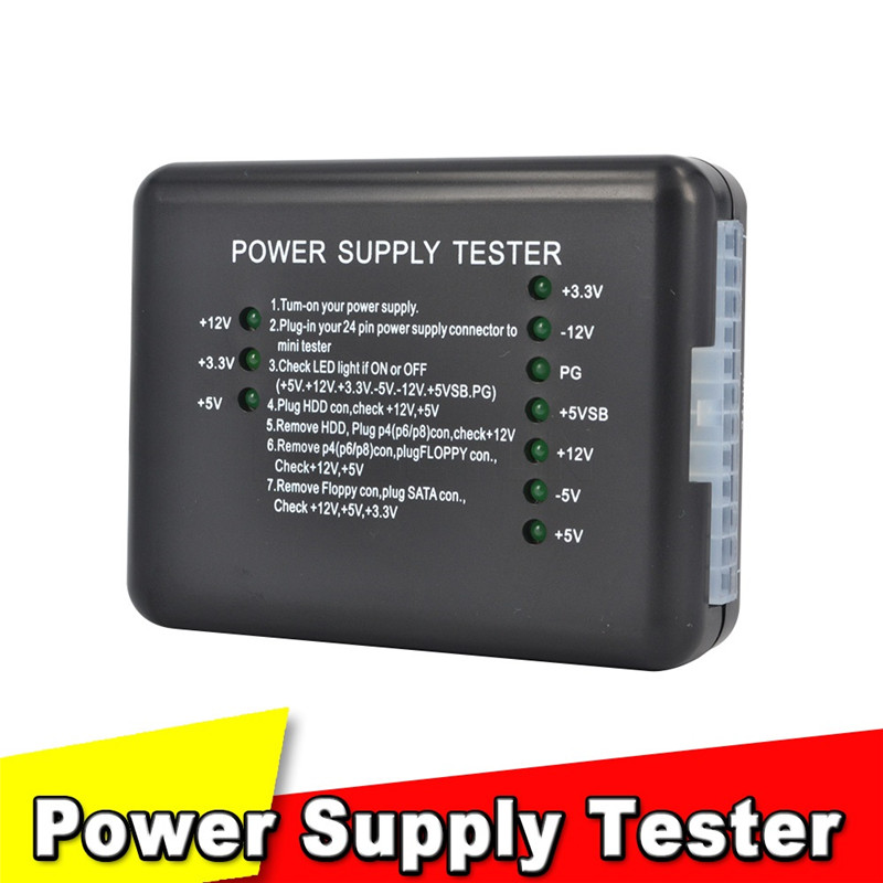 Power Supply Tester Checker 20/24 Pin PSU ATX SATA HDD LED Indication Diagnostic Tool Testing for Anode Cathode 12V 5V 3.3V