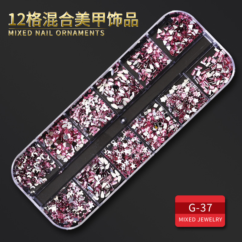 12 Grid Multi-size Nail Rhinestones 3D Crystal AB Clear Nail Stones Gems Pearl DIY Nail Art Decorations Gold Silver Rivet Rhines