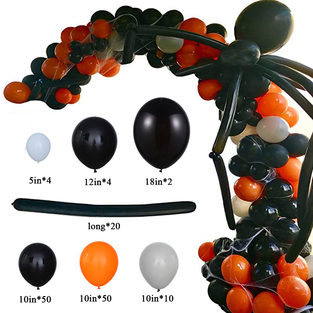 142pcs Halloween Balloon Garland Arch kit with Halloween Black Orange Gray Balloons Spider Balloons for Halloween Party Decor