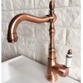 Antique Red Copper Kitchen Sink Faucet Washbasin Faucets Ceramic Lever Cold & Hot Water Mixer Bathroom Taps Deck Mounted lnf418