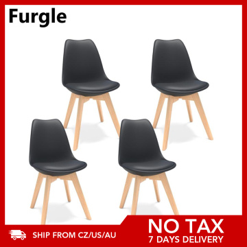 Furgle Black 4Pcs Mid-Century Modern Style Plastic Shell Dining Chair with Beech Wooden Legs Office Chair with Cushion Bar Chair