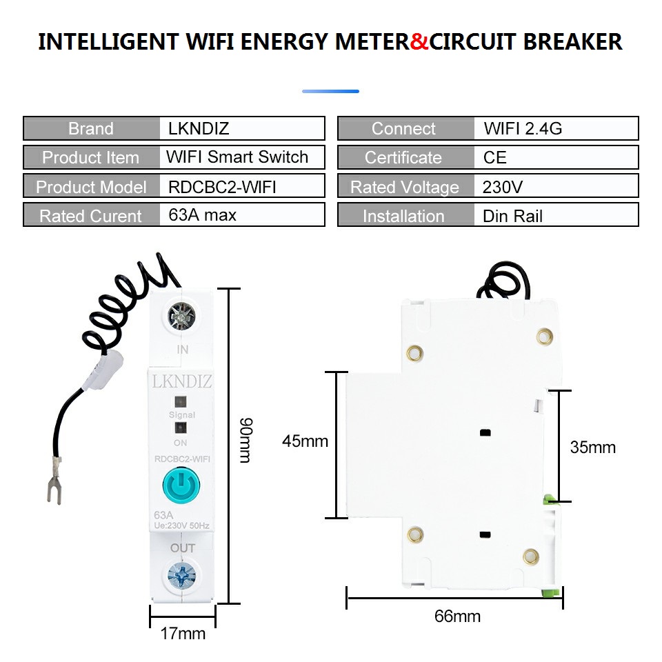 1P eWelink Din rail Single phase WIFI Smart Energy Meter Power Consumption kWh Meter wattmeter with Alexa google for Smart home