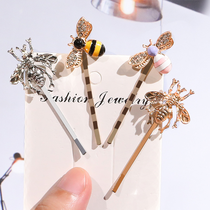 Women's Fashion Style Girl Exquisite Gold Bee Hairpin Side Clip Elegant Hair Clips Barrettes Sweet Headwear Hair Accessories