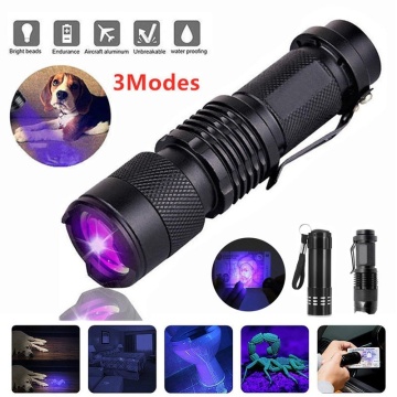 Mini UV Flashlight LED 395nm Ultraviolet Blacklight Detector Aluminum Torch Light UV Lamp Zoomable UV 9 LED Flash Light