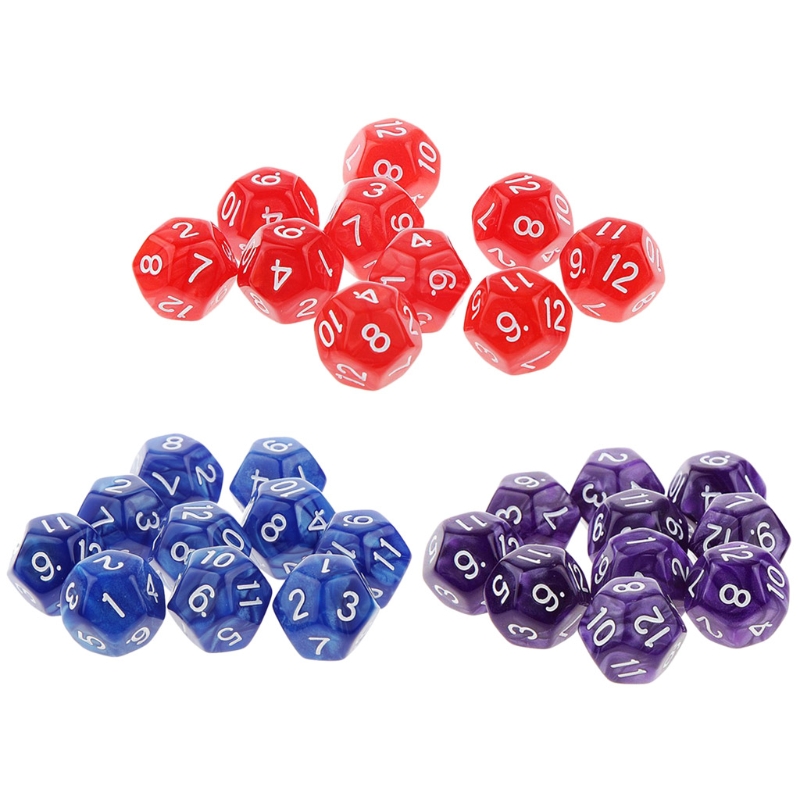 10pcs 12 Sided Dice D12 Polyhedral Dice Family Party D&D RPG Board Game Accessories Pub Club Game Acrylic Dice